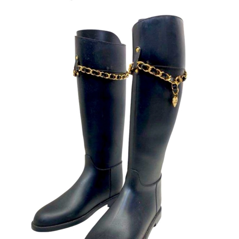 ❤️ Love Moschino Black Knee High Rain Boots Size